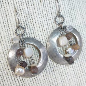 Silpada W1429 Hammered Sterling Silver Rose Quartz Pearl Earrings